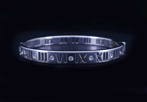 Tiffany Atlas Pierced Hinged Bracelet 18K White Gold Diamonds