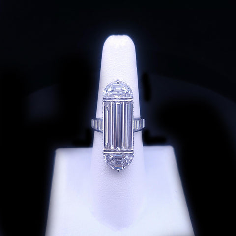 Large Platinum Art Deco Baguette Lab Diamond Statement Ring