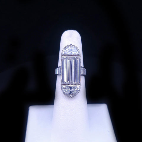 Medium Platinum Art Deco Baguette Lab Diamond Statement Ring