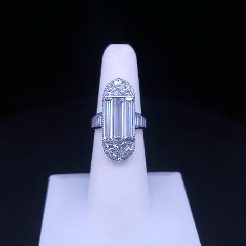 Small Platinum Art Deco Baguette Lab Diamond Statement Ring