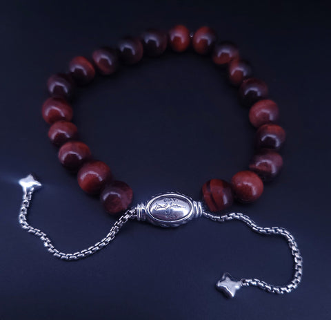 David Yurman Sterling Silver Red Tiger's Eye Spiritual Bead Bracelet 8mm