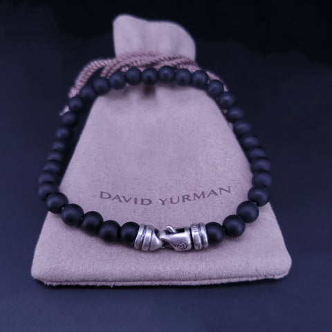 Spiritual Beads Bracelet Sterling Silver with Black Beads, 6mm