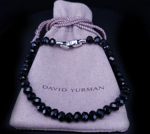 Spiritual Beads Faceted Bracelet Sterling Silver with Black Spinel, 5mm