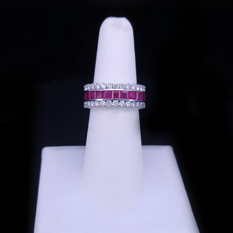 Custom Made Imperial Ruby & Diamond Eternity Band 14K White G Any Size Available
