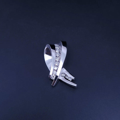 Elegant Diamond Ribbon Drop Pendant in 14K White Gold
