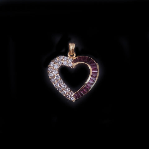 Custom Made Heart Pendant with Diamond & Ruby in 18K Yellow Gold