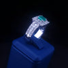 Custom Made Emerald & Round Brilliant Diamond Cluster Ring in 18K White Gold