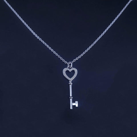 Tiffany & Co Gold Heart Key Necklace Diamond Pendant Charm Chain 16''