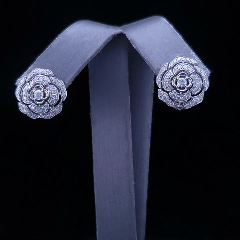 CHANEL BOUTON DE CAMELIA EARRINGS 18K White Gold, with Diamonds
