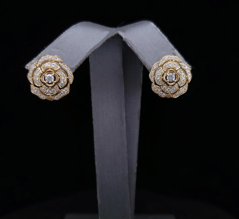 CHANEL Bouton De Camélia Diamond Earrings in 18K Yellow Gold