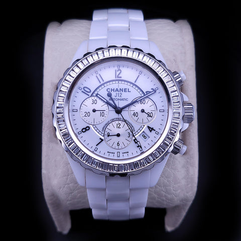 CHANEL J12 Chronograph Automatic Watch with White Ceramic Case & Bracelet