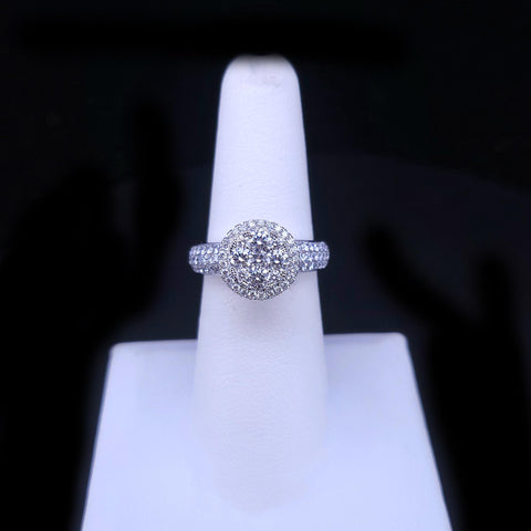 Custom Made 18K White Gold Round Brilliant Diamond Halo Ring
