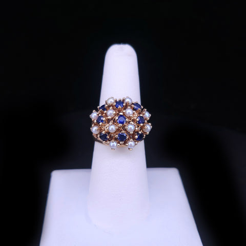 Vintage 14k Yellow Gold Ring with Sapphires & Pearls