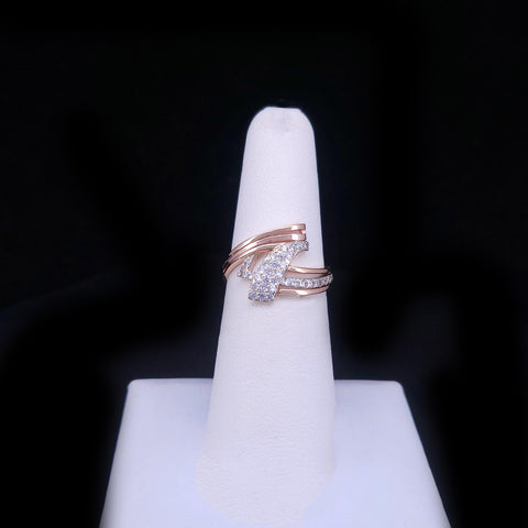 USSR Soviet Modernist 14K Rose Gold Diamond Crossover Ring
