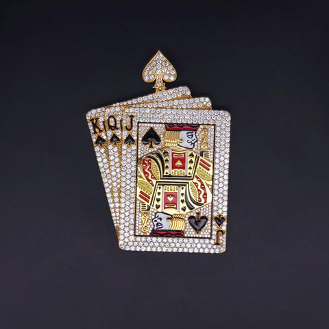 Custom Made Playing Card Pendant with Diamonds in 14K Yellow Gold