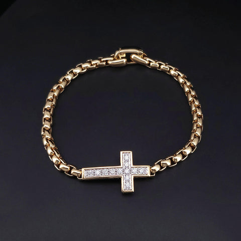 Cross Station Bracelet 18K Yellow Gold with Diamonds, 5mm