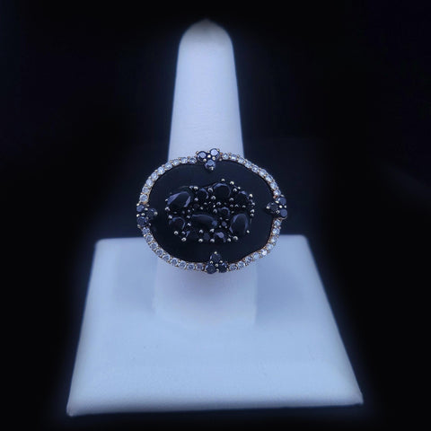 Judith Ripka Large Oasis Ring with White Diamond & Black Jade
