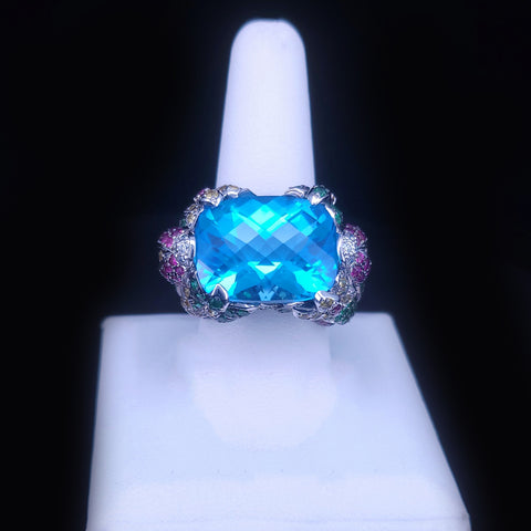 Custom made 14K White Gold Blue Topaz Ring Size 9.25
