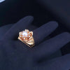 Custom-Made Golden Blossom Pearl & Diamond Ring in 14K Yellow Gold