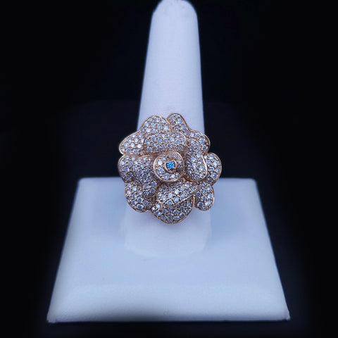 Diamond Floral Cluster Statement Ring with Diamonds & Topaz in 14K Yellow Gold