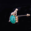 Custom-Made Antique Jade, Diamond & Sapphire Leopard Pin in 18K Yellow Gold