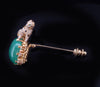 Custom-Made Antique Jade, Diamond & Sapphire Leopard Pin in 18K Yellow Gold