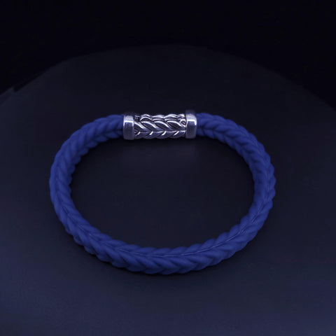 Chevron Bracelet Blue Rubber with Sterling Silver, 9.6mm