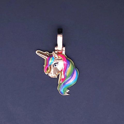Custom Made Fantasy Rainbow Unicorn Pendant in 14K Yellow Gold