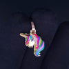 Custom Made Fantasy Rainbow Unicorn Pendant in 14K Yellow Gold
