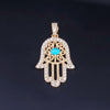 Custom Made Hamza Hand Pendant with Diamonds & Turquoise in 14K Yellow Gold