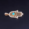 Custom Made Hamza Hand Pendant with Diamonds & Turquoise in 14K Yellow Gold