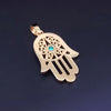Custom Made Hamza Hand Pendant with Diamonds & Turquoise in 14K Yellow Gold