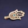 Custom Made Hamza Hand Pendant with Diamonds & Turquoise in 14K Yellow Gold