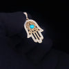 Custom Made Hamza Hand Pendant with Diamonds & Turquoise in 14K Yellow Gold