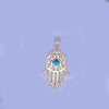 Custom Made Hamza Hand Pendant with Diamonds & Turquoise in 14K Yellow Gold