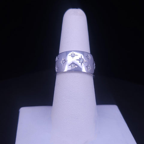 Marchesa 18K White Gold Diamond Star Wedding Band Ring