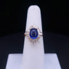 Vintage Oval Blue Sapphire Cabochon and Baguette Diamond Ballerina Ring