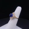 Vintage Oval Blue Sapphire Cabochon and Baguette Diamond Ballerina Ring