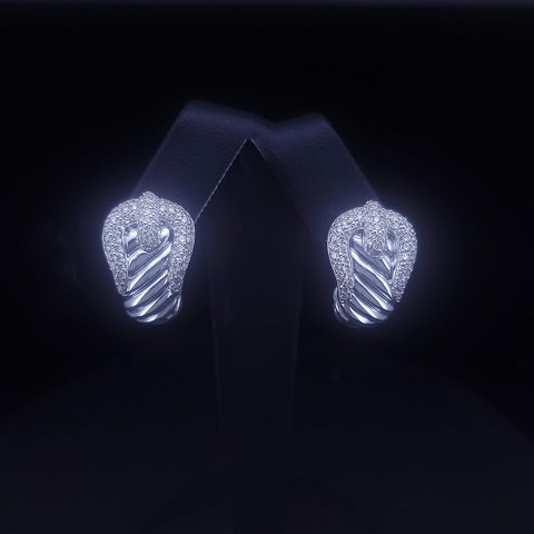 David Yurman Sterling Silver Belt Earrings with Diamond Clip-On