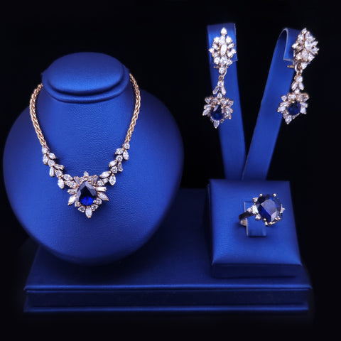 Blue Sapphire and Diamond Set. Made in Italy 18K Yellow Gold