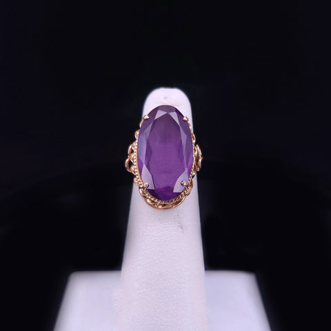 Vintage Custom Made Amethyst Statement Ring Size: 3.5