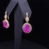 Custom Made Earrings with Pink Sapphire & Diamonds In 14k Yellow Gold