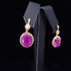 Custom Made Earrings with Pink Sapphire & Diamonds In 14k Yellow Gold