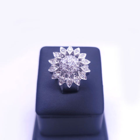 Custom Made Flower Ring in 14K White Gold with Diamonds