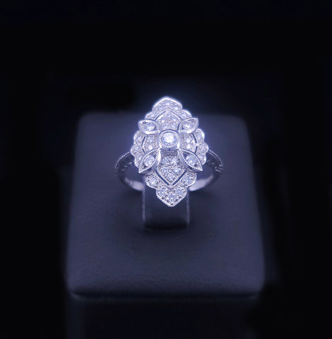 Custom Made Romb Shape Ring in Platinum with Diamonds