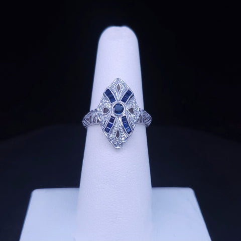 Custom Made Ring in Platinum with Sapphires & Diamond
