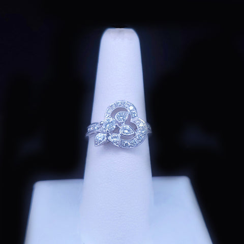 Custom Made Platinum Flower Ring with Diamonds, Resizable