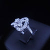 Custom Made Platinum Flower Ring with Diamonds, Resizable