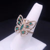Custom Made Butterfly Ring with Emerald & Diamonds in 14K Yellow Gold