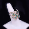 Custom Made Butterfly Ring with Emerald & Diamonds in 14K Yellow Gold